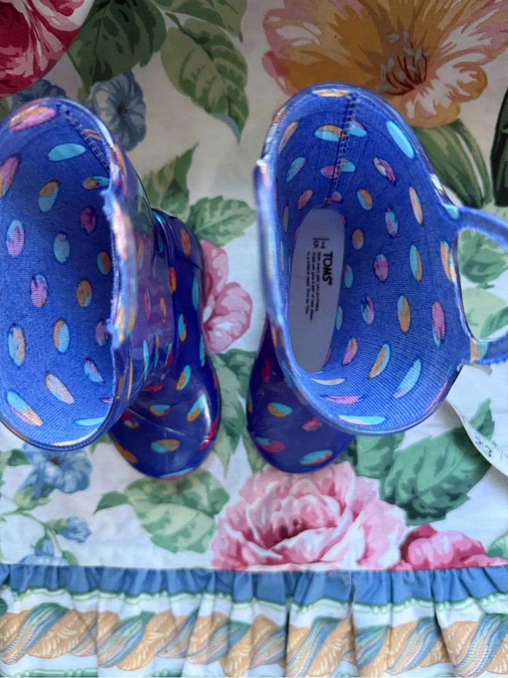 Toms Kids Blue Polka Dot Rain Boots